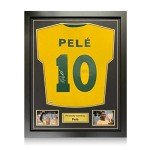 Framed Pele Autographed Brazil Soccer Jersey