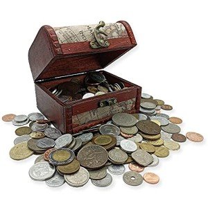 World Currency Treasure Chest with Collectible Coins