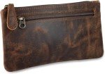 Elegant Vintage Brown Leather Pencil Case for Adults
