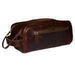 Unisex Leather Travel Dopp Kit with Shaving Accessories