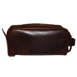 Unisex Leather Travel Dopp Kit with Shaving Accessories