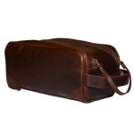 Unisex Leather Travel Dopp Kit with Shaving Accessories