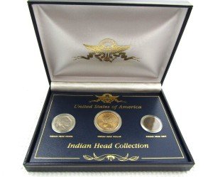 Indian Head 3 Coin Set with Display Holder