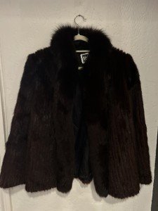 Chestnut Mink Coat with Fox Fur Collar, Size M
