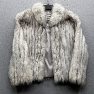 Light Grey Fox Fur Coat for Women, Size 12