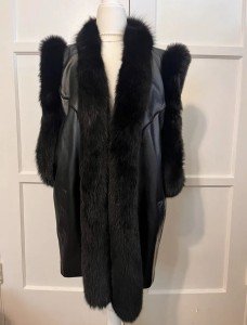 Black Fox Trimmed Lambskin Leather Long Gilet