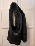 Black Fox Trimmed Lambskin Leather Long Gilet
