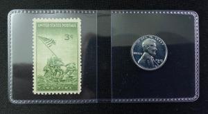 Iwo Jima Stamp & 1943 Steel Penny Set