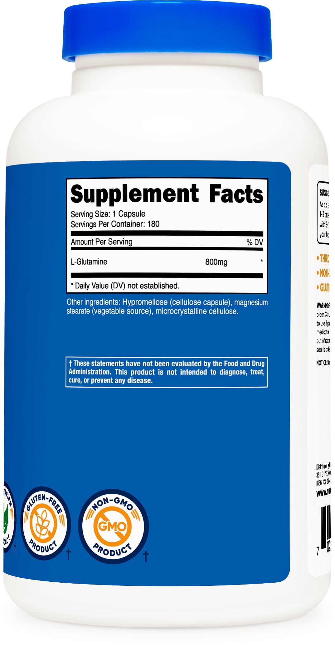 Gluten-free L-Glutamine Capsules with 800mg