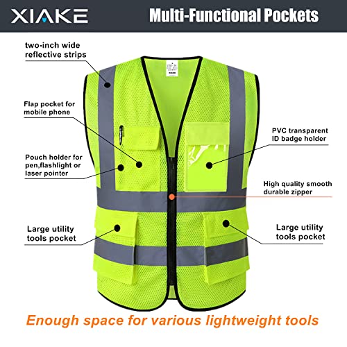 XIAKE Reflective Mesh Safety Vest, ANSI/ISEA Approved (Large,Yellow)