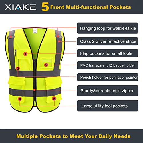 XIAKE High Visibility Reflective Safety Vest (Large, Yellow)