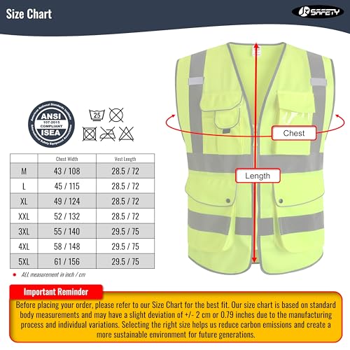 High Visibility Zipper Front Safety Vest - Large