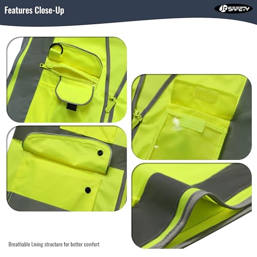 High Visibility Zipper Front Safety Vest - Large