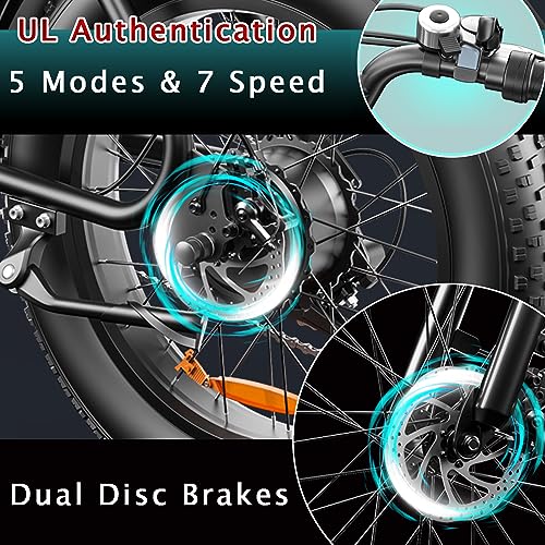Electric Bike: 1000W, 35MPH, 48V 20AH, 7-Speed
