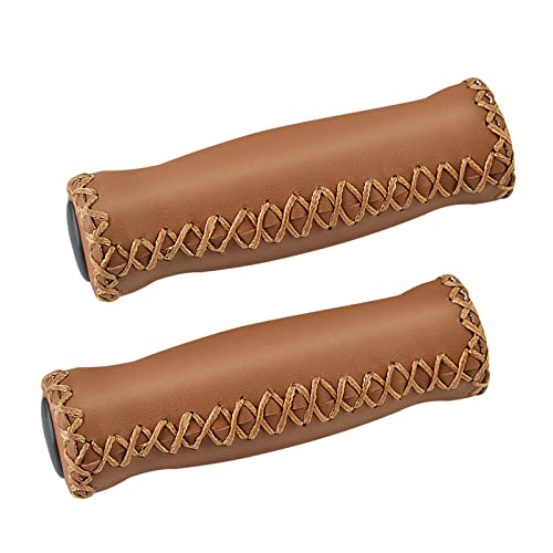 Stylish Brown Leather Handlebar Grips for Bikes