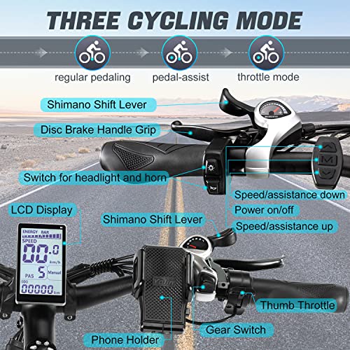 PHILODO 1000W Electric Fat Tire Mountain Bike