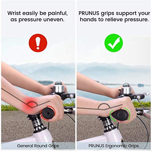 PRUNUS Ergonomic Rubber Bike Handlebar Grips, MTB/BMX