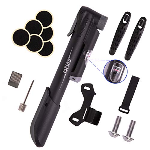 Portable Bike Pump with Pressure Gauge & Repair Kit
