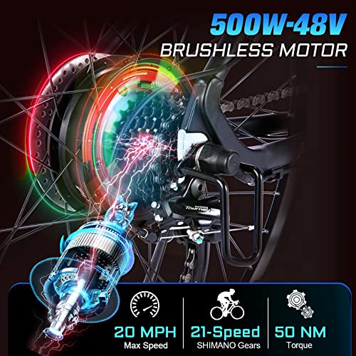 Vivi Electric Bike for Adults Ebike 500W,27.5" E Bike for Adults,Bikes Electric Bikes with 48V 10.4AH Removable Battery,Shimano 21 Speed Adult Electric Bicycles,Up to 50 Miles