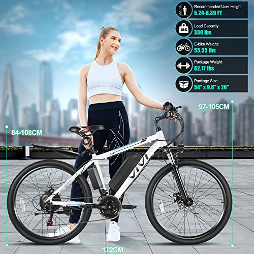 Vivi Electric Bike for Adults 26" EBike 500W Motor E Bike for Adults with Removable 48V Battery,Electric Bikes for Adults 21 Speed Gears-20MPH & 50 Miles,Adult Electric Bicycles with Pedal Assist