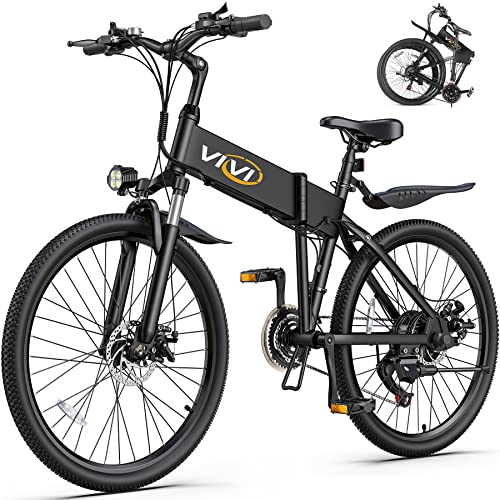 Vivi Electric Bike for Adults Foldable 350W Electric Mountain Bike 26" Ebike 20MPH Adult Electric Bicycle with 10.4Ah Removable Battery, Up to 50 Miles, Shimano 21 Speed, Suspension Fork