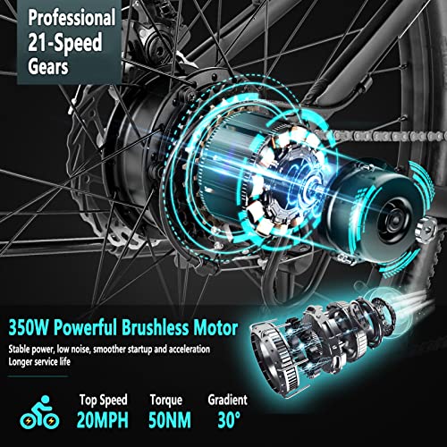 Vivi Electric Bike for Adults Foldable 350W Electric Mountain Bike 26" Ebike 20MPH Adult Electric Bicycle with 10.4Ah Removable Battery, Up to 50 Miles, Shimano 21 Speed, Suspension Fork
