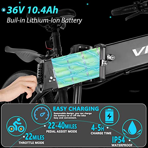 Vivi Electric Bike for Adults Foldable 350W Electric Mountain Bike 26" Ebike 20MPH Adult Electric Bicycle with 10.4Ah Removable Battery, Up to 50 Miles, Shimano 21 Speed, Suspension Fork