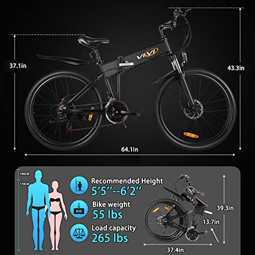 Vivi Electric Bike for Adults Foldable 350W Electric Mountain Bike 26" Ebike 20MPH Adult Electric Bicycle with 10.4Ah Removable Battery, Up to 50 Miles, Shimano 21 Speed, Suspension Fork