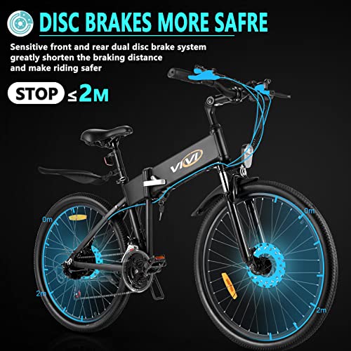 Vivi Electric Bike for Adults Foldable 350W Electric Mountain Bike 26" Ebike 20MPH Adult Electric Bicycle with 10.4Ah Removable Battery, Up to 50 Miles, Shimano 21 Speed, Suspension Fork