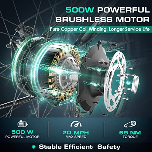 Vivi Electric Bike, 26" Electric Bike for Adults Foldable 500W Ebike 20MPH Electric Mountain Bike with 48V Removable Battery, Up to 50 Miles, Shimano 21 Speed Electric Bicycles, Dual Shock Absorber