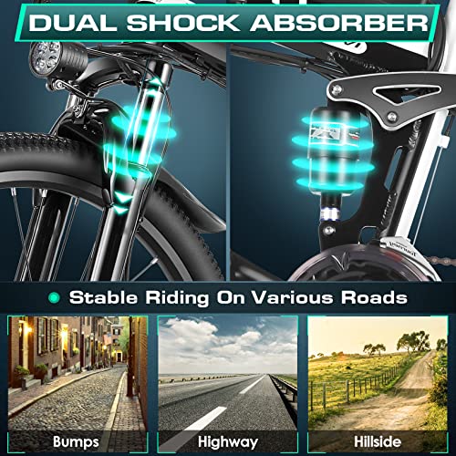 Vivi Electric Bike, 26" Electric Bike for Adults Foldable 500W Ebike 20MPH Electric Mountain Bike with 48V Removable Battery, Up to 50 Miles, Shimano 21 Speed Electric Bicycles, Dual Shock Absorber