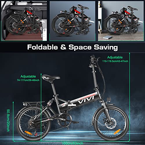 Vivi 20" Folding Electric Bike 500W Folding Ebike Electric Bike for Adult, Foldable Electric Bikes Adult Electric Bicycles with 48V 7.8AH Removable Battery, Shimano 7 Speed Electric Commuter Bike