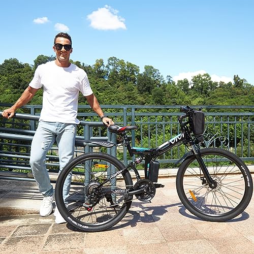 Vivi Electric Bike, 26" Electric Bike for Adults, Folding Electric Mountain Bike with 500W Motor, 48V Removable Lithium-Ion Battery, Shimano 21 Speed, 20MPH, Up to 50 Miles, Dual Shock Absorber