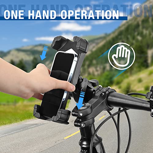 YLYT A1 Bike Phone Holder, Motorcycle Phone Mount – Bicycle Handlebar Cell Phone Clamp, Scooter Phone Clip for iPhone 14 Plus Pro Max, 13 Pro Max, Galaxy S22， S21，and 4.7-6.8 inches Smartphones