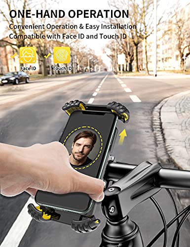 GLSLEOPER Bike Phone Mount Holder, 360° Rotatable Adjustable Anti-Shake Bicycle Motorcycle Phone Mount, Motorcycle Handlebar Phone Clamp Compatible with 4.7"-7.0" Smartphones