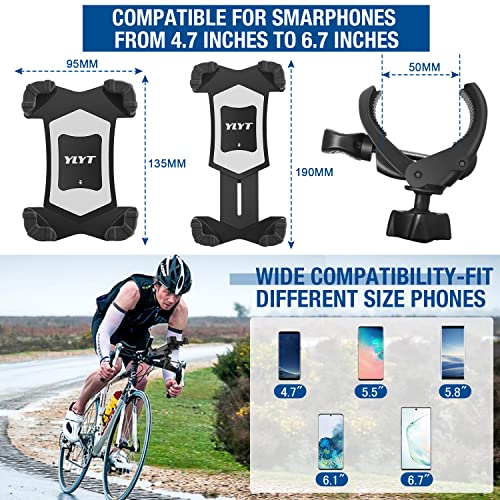 YLYT A1 Bike Phone Holder, Motorcycle Phone Mount – Bicycle Handlebar Cell Phone Clamp, Scooter Phone Clip for iPhone 14 Plus Pro Max, 13 Pro Max, Galaxy S22， S21，and 4.7-6.8 inches Smartphones
