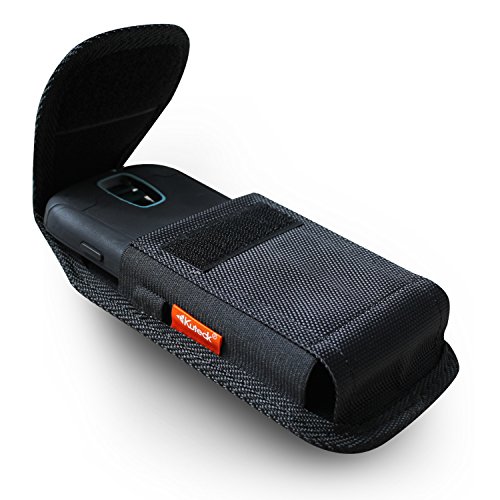 Vertical Belt Clip Case For Samsung Galaxy S9 PLUS/S10 Plus/Note 10 Plus, Heavy Duty Rugged Contractor Canvas Two Loops, Metal Clip Fits Phone+Otterbox Defender/Commuter/Lifeproof Cover On - Black