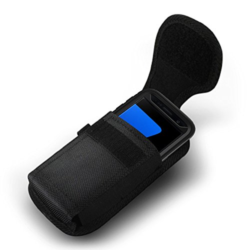 Vertical Belt Clip Case For Samsung Galaxy S9 PLUS/S10 Plus/Note 10 Plus, Heavy Duty Rugged Contractor Canvas Two Loops, Metal Clip Fits Phone+Otterbox Defender/Commuter/Lifeproof Cover On - Black