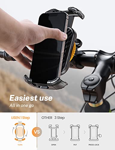 LISEN Bike Motorcycle Phone Mount Holder[Super Stable], Bike Phone Mount Holder, [Upgraded Clip] Phone Holder for Bike Motorcycle, Fit for 18-50mm Handlebars, All 4.7"-7.1" Cellphone
