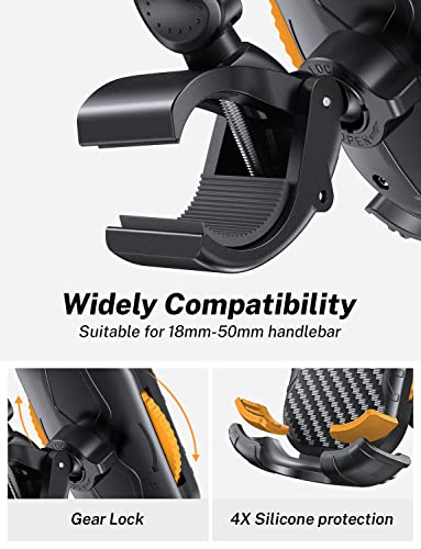LISEN Bike Motorcycle Phone Mount Holder[Super Stable], Bike Phone Mount Holder, [Upgraded Clip] Phone Holder for Bike Motorcycle, Fit for 18-50mm Handlebars, All 4.7"-7.1" Cellphone