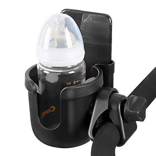 Accmor Stroller Cup Holder with Phone Holder, Bike Cup Holder, Cup Holder for Uppababy Stroller, 2-in-1 Universal Cup Phone Holder for Stroller, Bike, Wheelchair, Walker, Scooter, Black