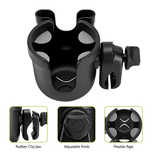 Accmor Stroller Cup Holder with Phone Holder, Bike Cup Holder, Cup Holder for Uppababy Stroller, 2-in-1 Universal Cup Phone Holder for Stroller, Bike, Wheelchair, Walker, Scooter, Black