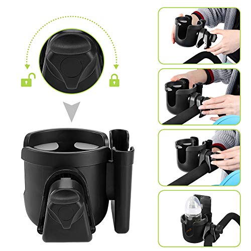 Accmor Stroller Cup Holder with Phone Holder, Bike Cup Holder, Cup Holder for Uppababy Stroller, 2-in-1 Universal Cup Phone Holder for Stroller, Bike, Wheelchair, Walker, Scooter, Black