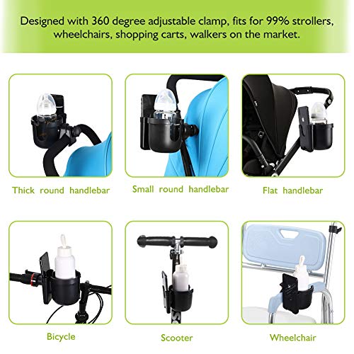 Accmor Stroller Cup Holder with Phone Holder, Bike Cup Holder, Cup Holder for Uppababy Stroller, 2-in-1 Universal Cup Phone Holder for Stroller, Bike, Wheelchair, Walker, Scooter, Black