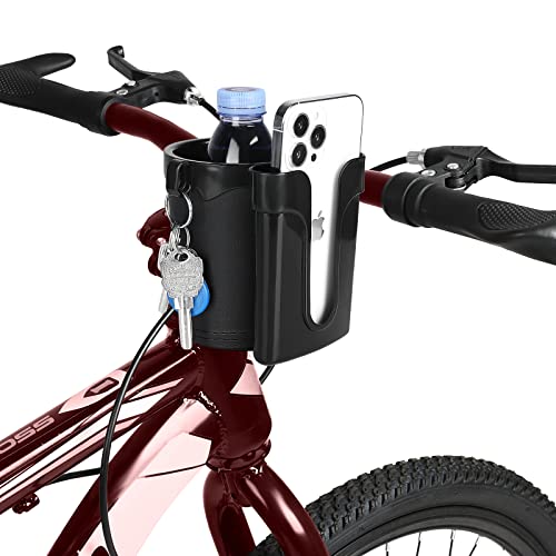 Accmor 3-in-1 Bike Cup Holder with Cell Phone Keys Holder, Bike Water Bottle Holders,Universal Bar Drink Cup Can Holder for Bicycles, Motorcycles, Scooters,Black