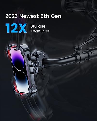 JOYROOM Motorcycle Phone Mount, [1s Auto Lock][100mph Military Anti-Shake] Phone Holder for Bicycle, [10s Quick Install] for Handlebar Mount, Compatible with iPhone, Samsung, All Cell Phone
