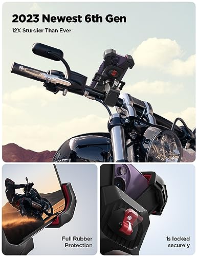 JOYROOM Motorcycle Phone Mount, [1s Auto Lock][100mph Military Anti-Shake] Phone Holder for Bicycle, [10s Quick Install] for Handlebar Mount, Compatible with iPhone, Samsung, All Cell Phone