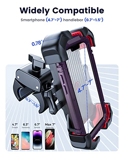 JOYROOM Motorcycle Phone Mount, [1s Auto Lock][100mph Military Anti-Shake] Phone Holder for Bicycle, [10s Quick Install] for Handlebar Mount, Compatible with iPhone, Samsung, All Cell Phone
