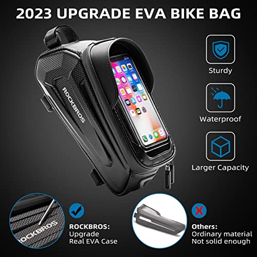 ROCKBROS Bike Bag Phone Mount Bag, Bike Accessories, EVA Waterproof Bike Phone Holder Bike Phone Bag, Front Frame Bag Top Tube Handlebar Bags Bicycle Accessories Pouch with Rain Cover Compatible Phones Under 6.8”