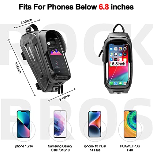 ROCKBROS Bike Bag Phone Mount Bag, Bike Accessories, EVA Waterproof Bike Phone Holder Bike Phone Bag, Front Frame Bag Top Tube Handlebar Bags Bicycle Accessories Pouch with Rain Cover Compatible Phones Under 6.8”